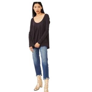 Free People blouse medium Black New slouchy oversized scoop neck open back